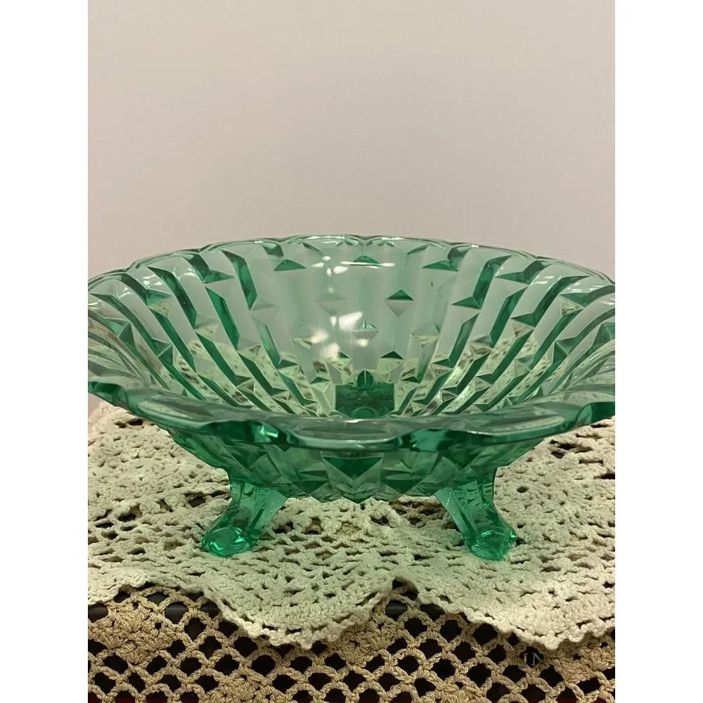 Rare Central‎ Glass Works Francis Green 3-footed Centerpiece Serving Bowl.